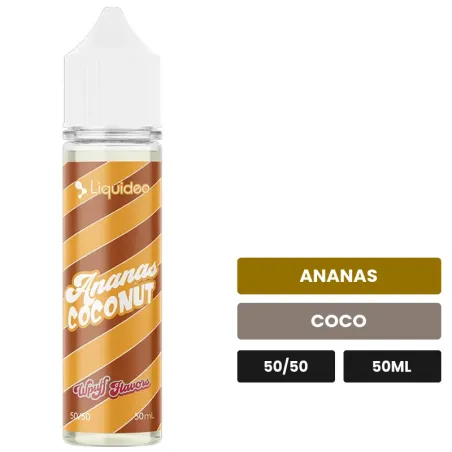 E-liquide Ananas Coconut de Liquideo, 50 ml, saveurs ananas et coco.