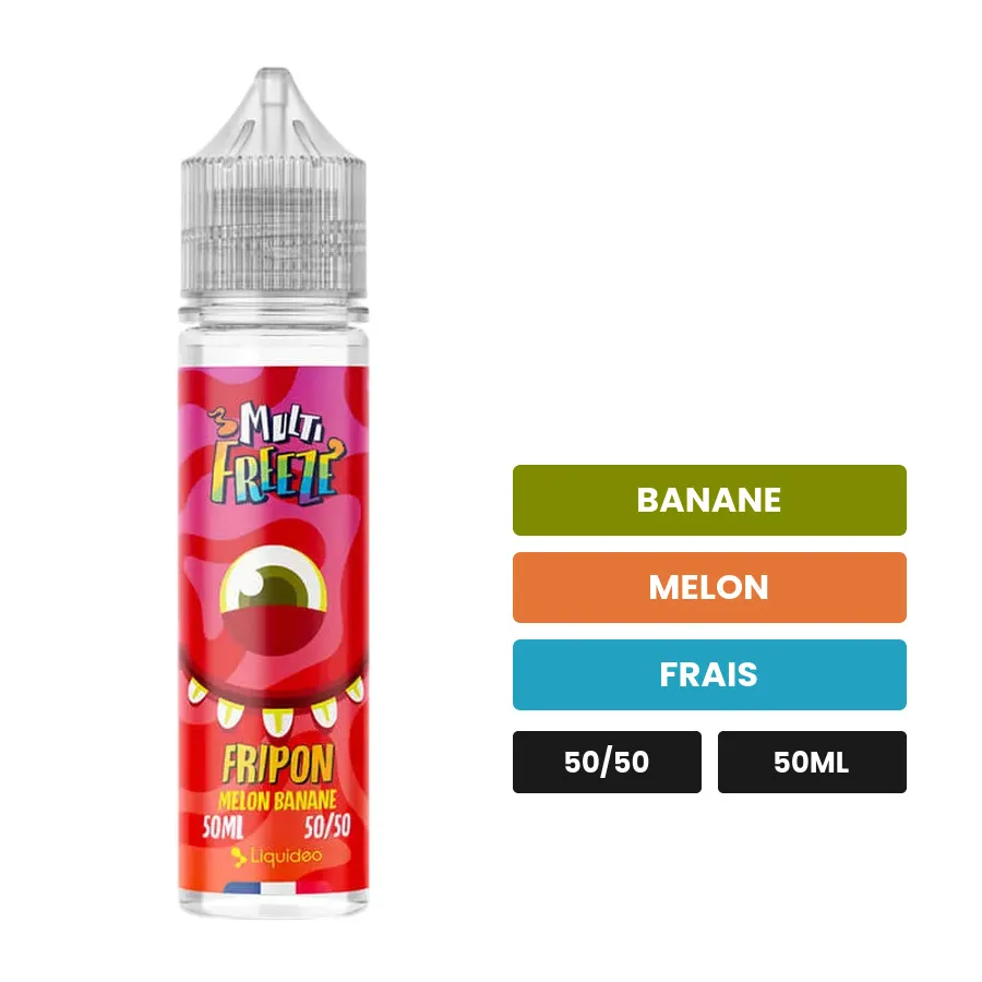 E-liquide Fripon de Liquideo, 50 ml, saveurs banane, melon et frais.