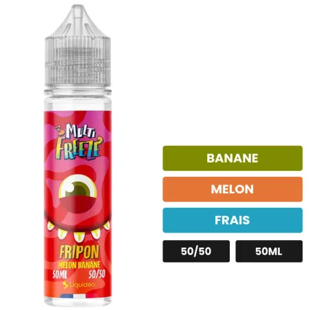 E-liquide Fripon de Liquideo, 50 ml, saveurs banane, melon et frais.