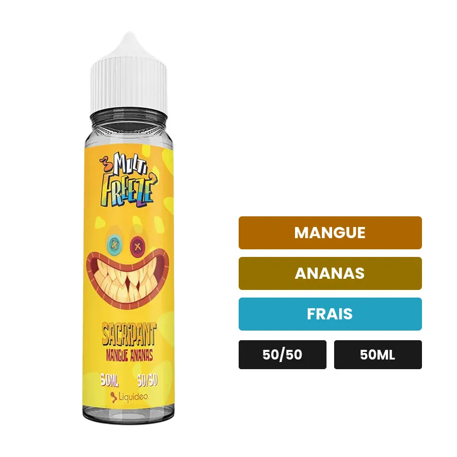 E-liquide Sacripant de Liquideo, 50 ml, saveurs mangue, ananas et frais.