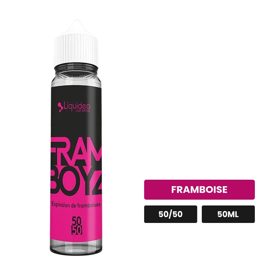 E-liquide Liquideo Fifty Framboyz, 50 ml, saveur framboise.