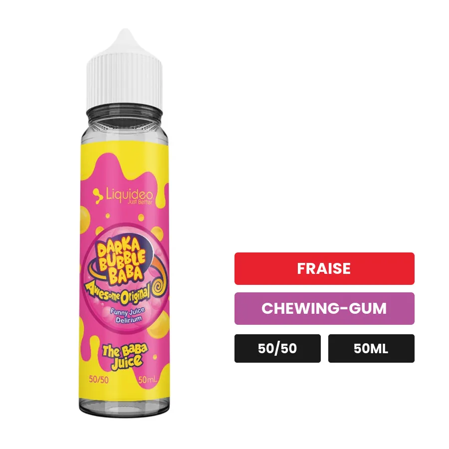 E-liquide Darka Bubble Baba Liquideo Tentation, 50 ml, saveurs fraise et chewing-gum.