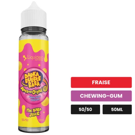 E-liquide Darka Bubble Baba Liquideo Tentation, 50 ml, saveurs fraise et chewing-gum.