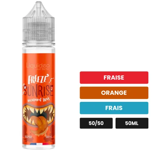 E-liquide Sunrise de Liquideo, 50 ml, saveurs fraise, orange et frais.