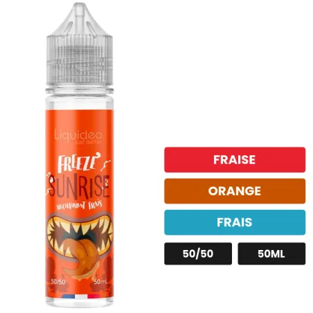 E-liquide Sunrise de Liquideo, 50 ml, saveurs fraise, orange et frais.