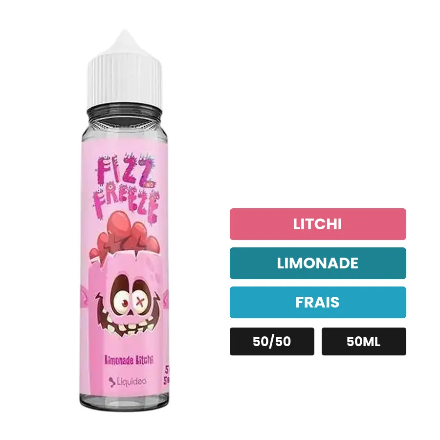 E-liquide Limonade Litchi Fizz & Freeze Liquideo, 50 ml, saveurs litchi, limonade et frais.
