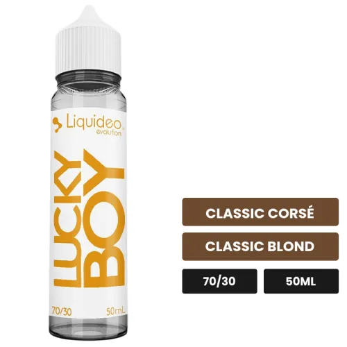 E-liquide Lucky Boy de Liquideo, 50 ml, saveurs classic corsé et classic blond.
