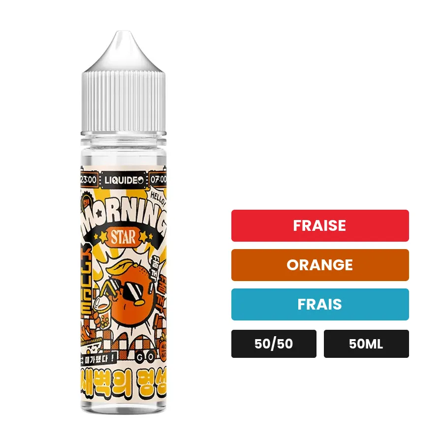 E-liquide Morning Star de Liquideo, 50 ml, saveurs fraise, orange et frais.