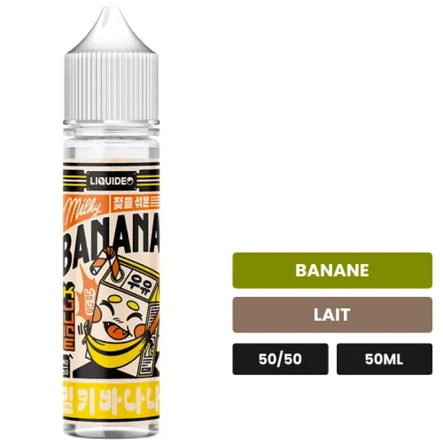 E-liquide Milky Banana de Liquideo, 50 ml, saveurs banane et lait.