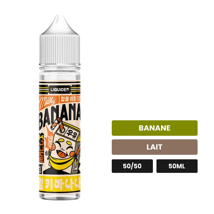 E-liquide Milky Banana de Liquideo, 50 ml, saveurs banane et lait.