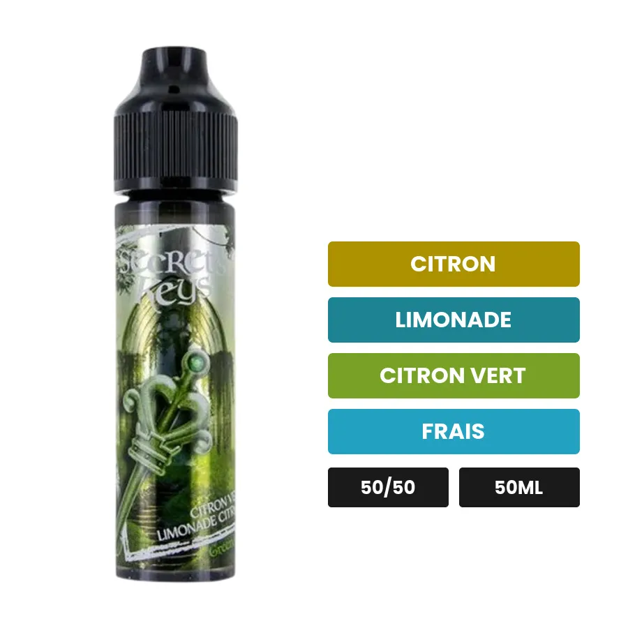 E-liquide Green Key de Secret's Lab, 50 ml, saveurs citron, limonade, citron vert et 1 autre.