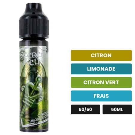 E-liquide Green Key de Secret's Lab, 50 ml, saveurs citron, limonade, citron vert et 1 autre.