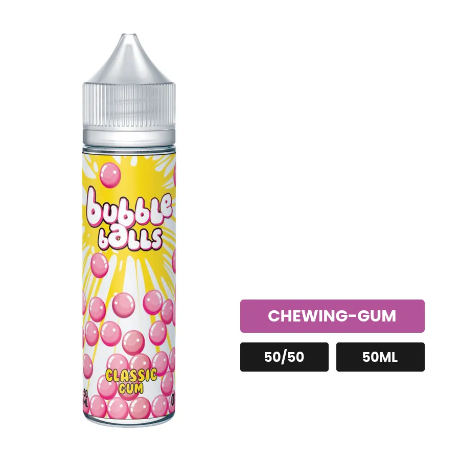 E-liquide Classic Gum de Bubble Balls, 50 ml, saveur chewing-gum.