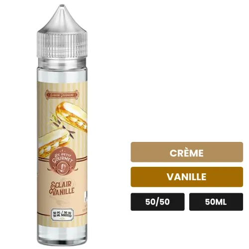 E-liquide Eclair Vanille de Le Petit Gourmet, 50 ml, saveurs crème et vanille.
