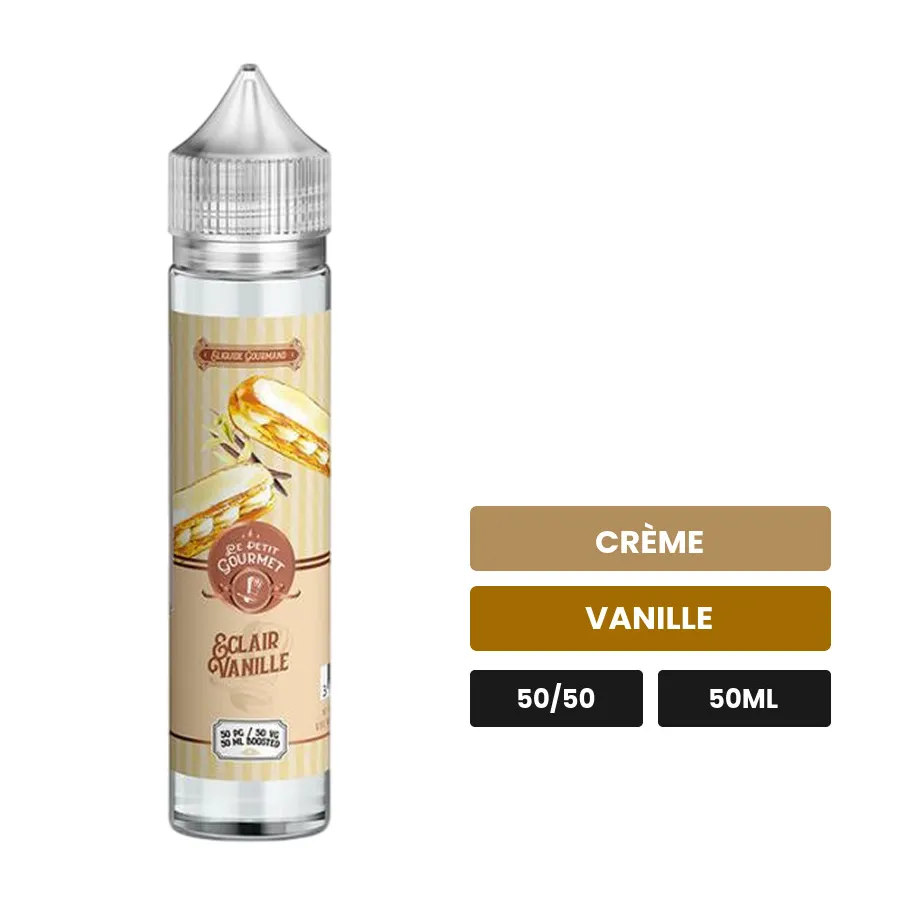 E-liquide Eclair Vanille de Le Petit Gourmet, 50 ml, saveurs crème et vanille.