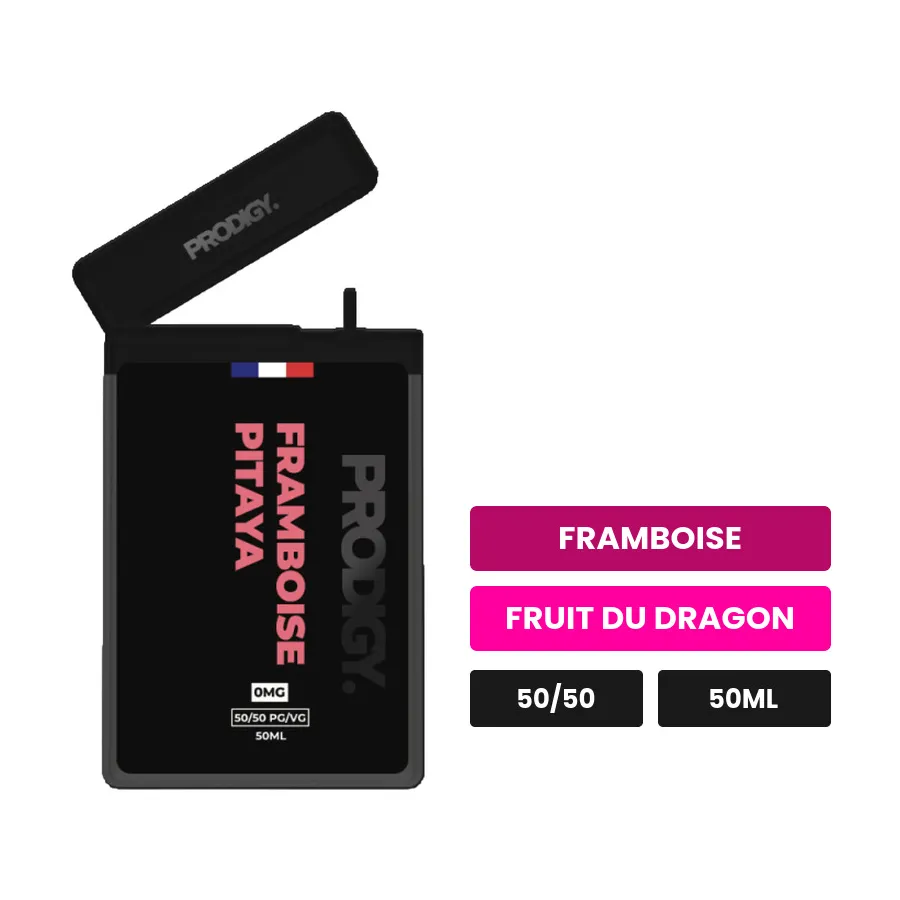 E-liquide Framboise Pitaya de Prodigy, 50 ml, saveurs framboise et fruit du dragon.