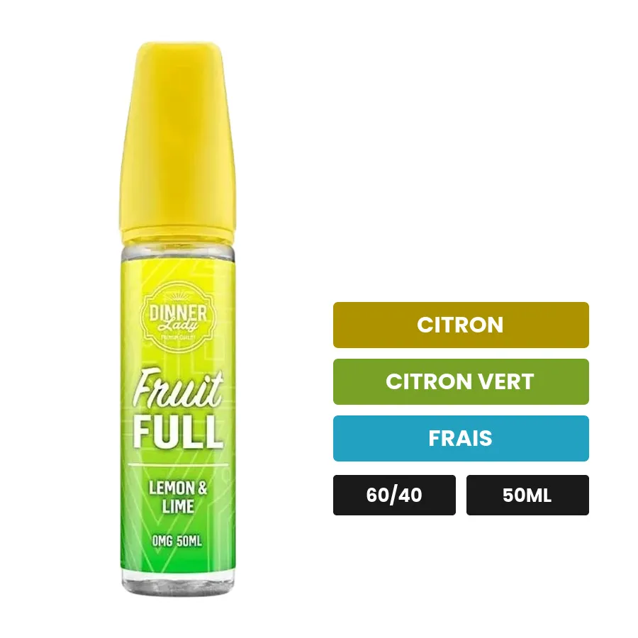 E-liquide Lemon & Lime de Dinner Lady, 50 ml, saveurs citron, citron vert et frais.