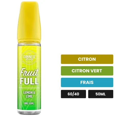 E-liquide Lemon & Lime de Dinner Lady, 50 ml, saveurs citron, citron vert et frais.