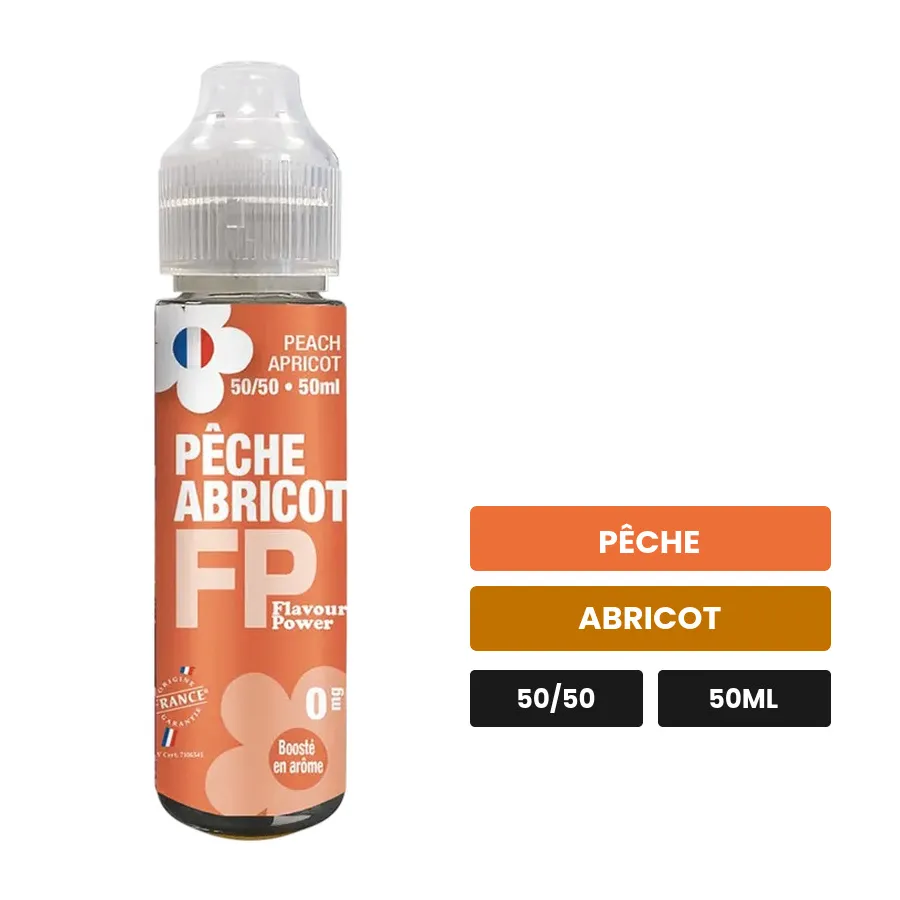 E-liquide Pêche Abricot de Flavour Power, 50 ml, saveurs pêche et abricot.