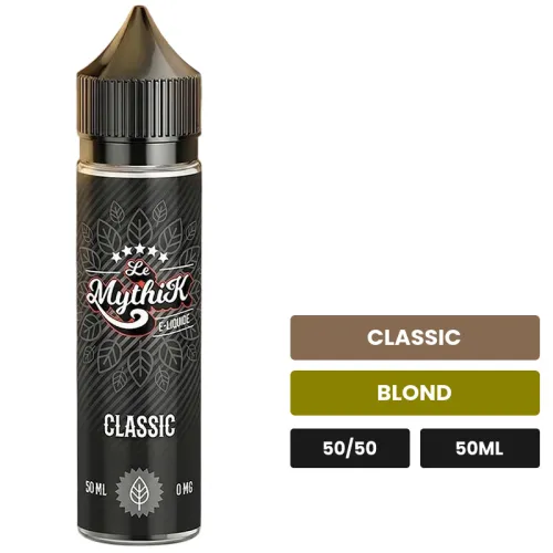 E-liquide Le Mythik, 50 ml, saveurs classic et blond.