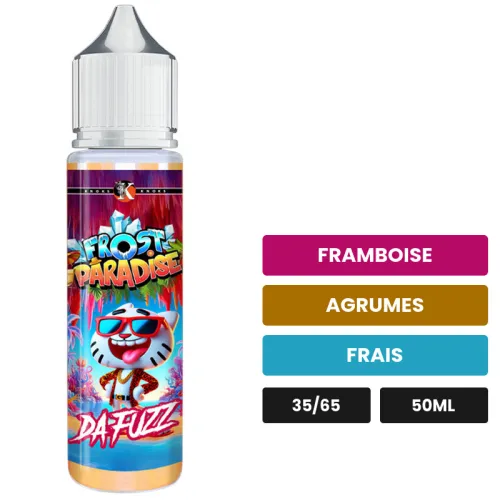 E-liquide Da Fuzz de Knoks, 50 ml, saveurs framboise, agrumes et frais.