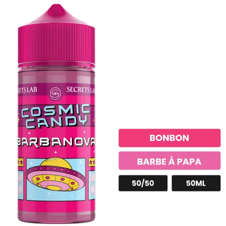 E-liquide Barbanova de Secret's Lab, 50 ml, saveurs bonbon et barbe à papa.