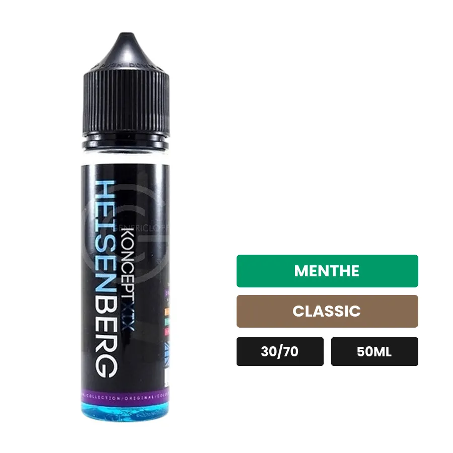 E-liquide Heisenberg High Vg de Vampire Vape, 50 ml, saveurs menthe et classic.