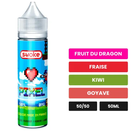 E-liquide Pixel de Swoke, 50 ml, saveurs fruit du dragon, fraise, kiwi et 1 autre.