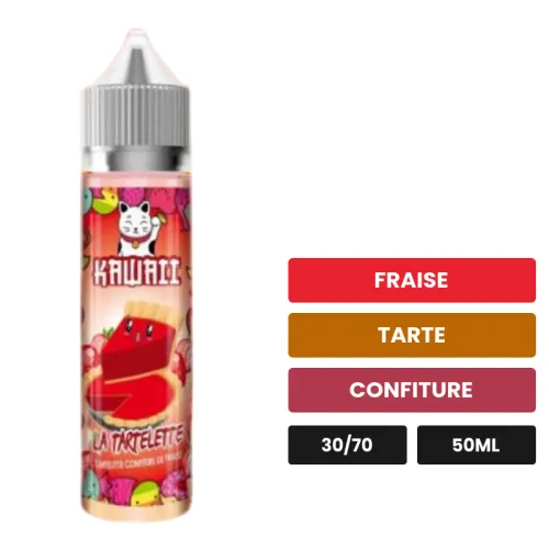 E-liquide La Tartelette de Kawaii, 50 ml, saveurs fraise, tarte et confiture.