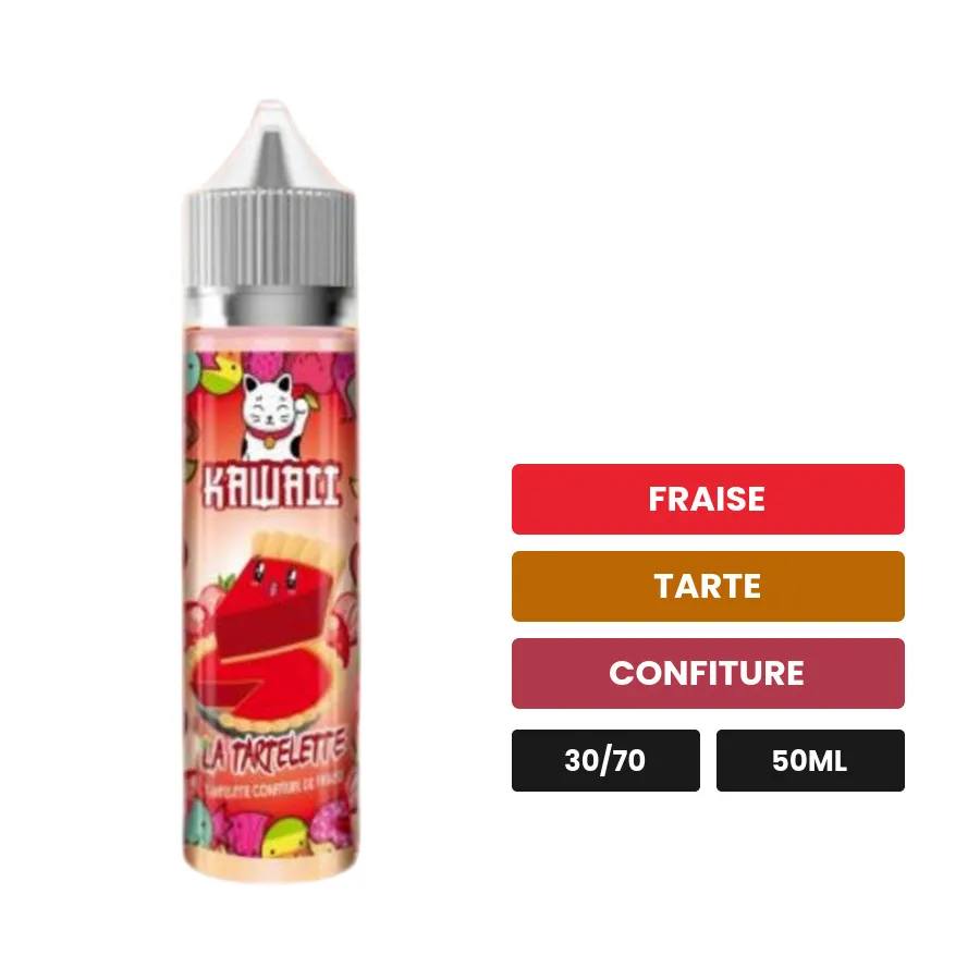 E-liquide La Tartelette de Kawaii, 50 ml, saveurs fraise, tarte et confiture.