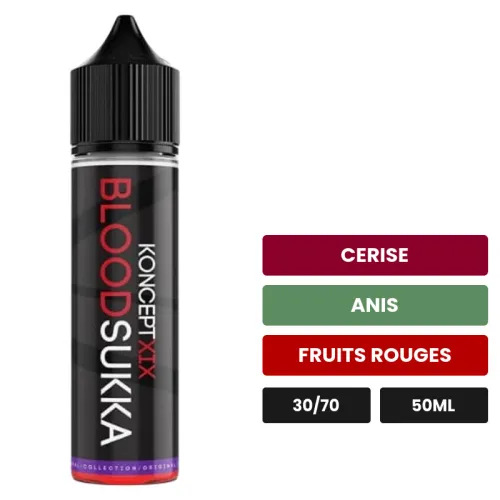 E-liquide Bloodsukka High Vg de Vampire Vape, 50 ml, saveurs cerise, anis et fruits rouges.