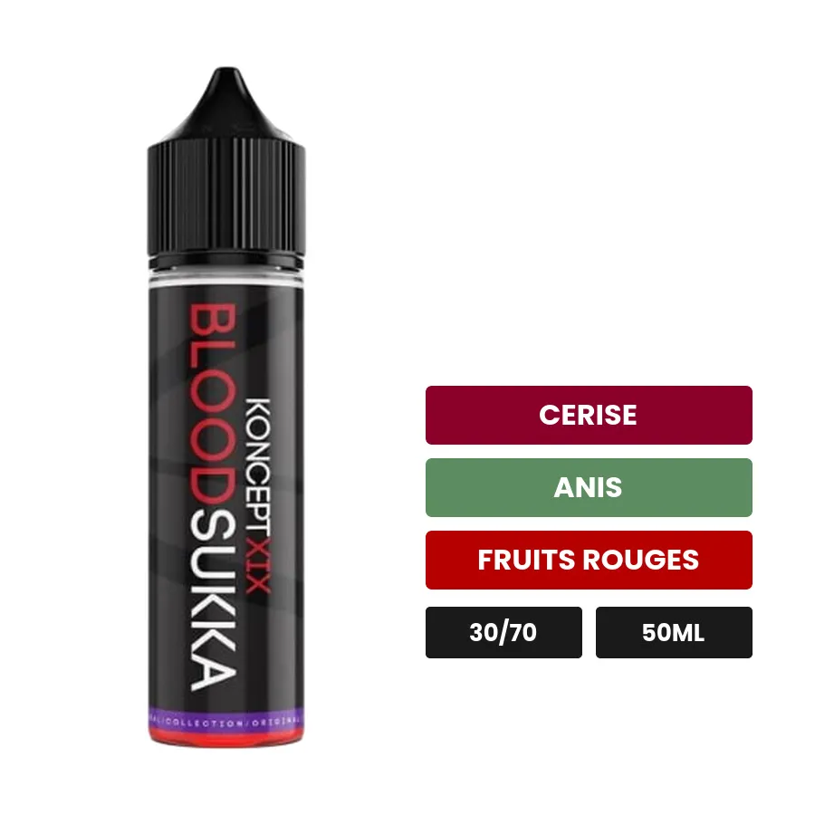 E-liquide Bloodsukka High Vg de Vampire Vape, 50 ml, saveurs cerise, anis et fruits rouges.