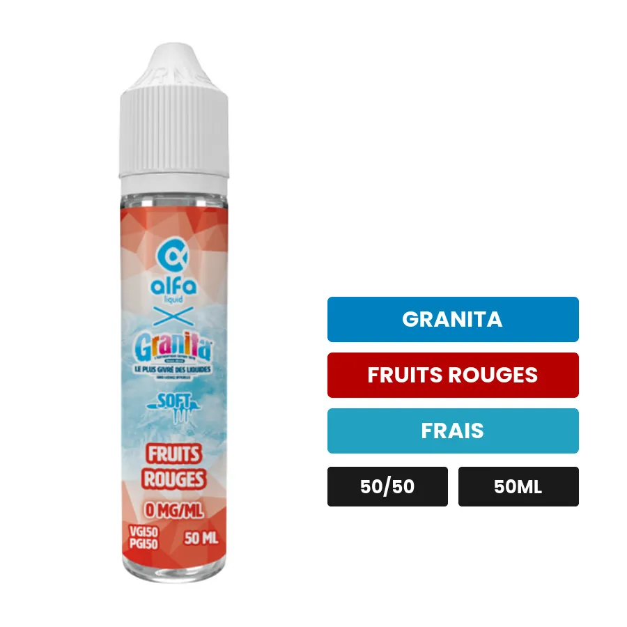 E-liquide Fruits Rouges d'Alfaliquid, 50 ml, saveurs granita, fruits rouges et frais.