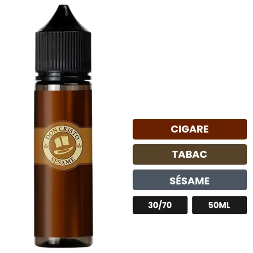E-liquide Don Cristo Sesame, 50 ml, saveurs cigare, tabac et sésame.