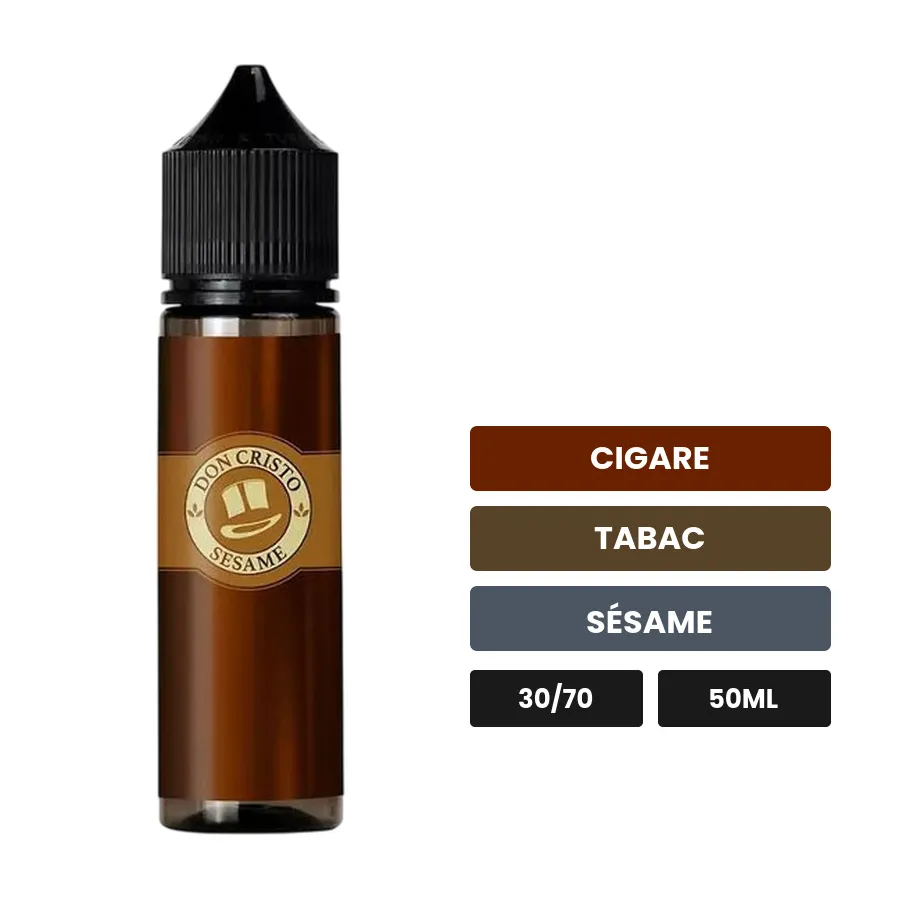E-liquide Don Cristo Sesame, 50 ml, saveurs cigare, tabac et sésame.
