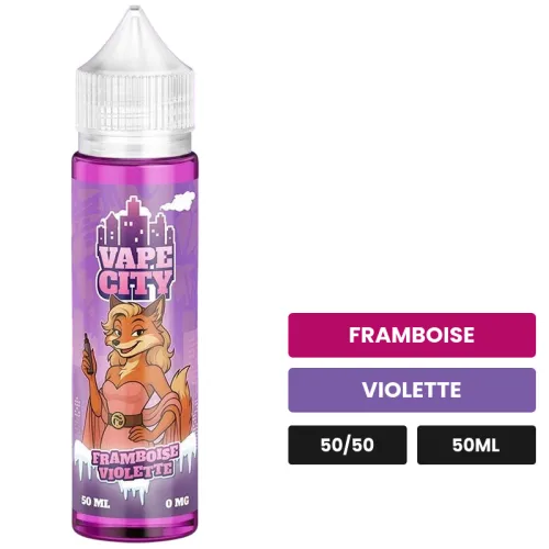 E-liquide Framboise Violette de Vape City, 50 ml, saveurs framboise et violette.