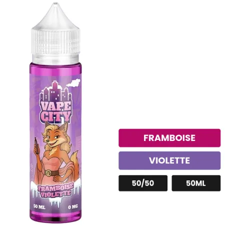 E-liquide Framboise Violette de Vape City, 50 ml, saveurs framboise et violette.