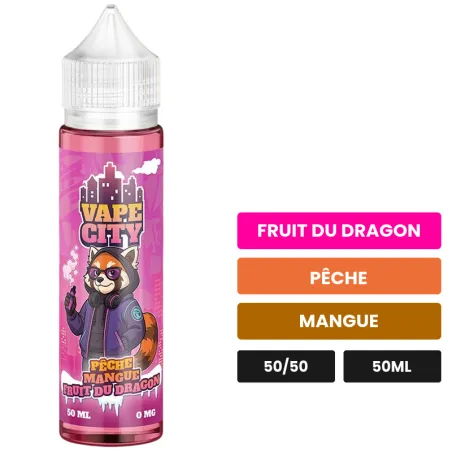 E-liquide Peche Mangue Fruit Du Dragon, 50 ml, saveurs fruit du dragon, pêche et mangue.