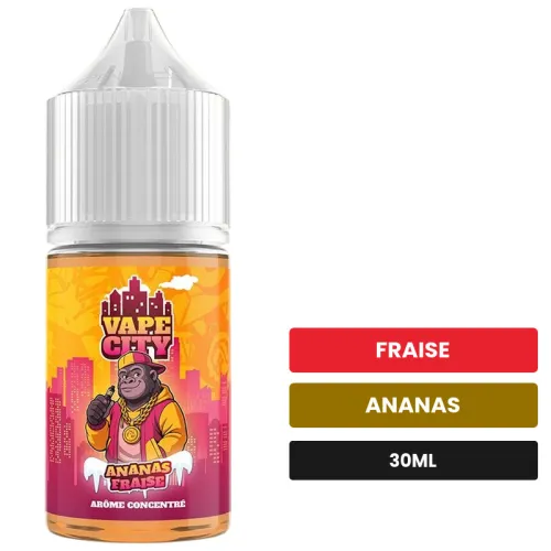 Arome concentre Ananas fraise de Vape City, 30 ml, saveurs fraise et ananas.