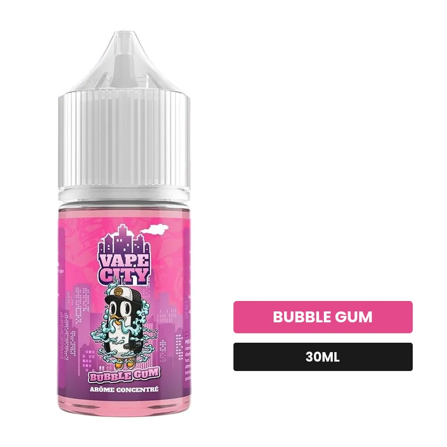 Arome concentre Bubble gum de Vape City, 30 ml, saveur bubble gum.