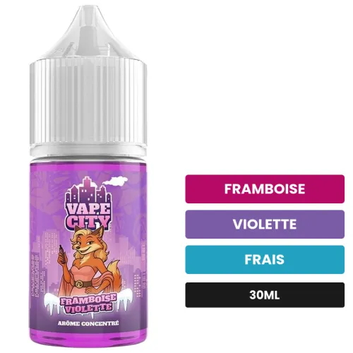 Arome concentre Framboise violette de Vape City, 30 ml, saveurs framboise, violette et frais.