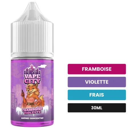 Arome concentre Framboise violette de Vape City, 30 ml, saveurs framboise, violette et frais.