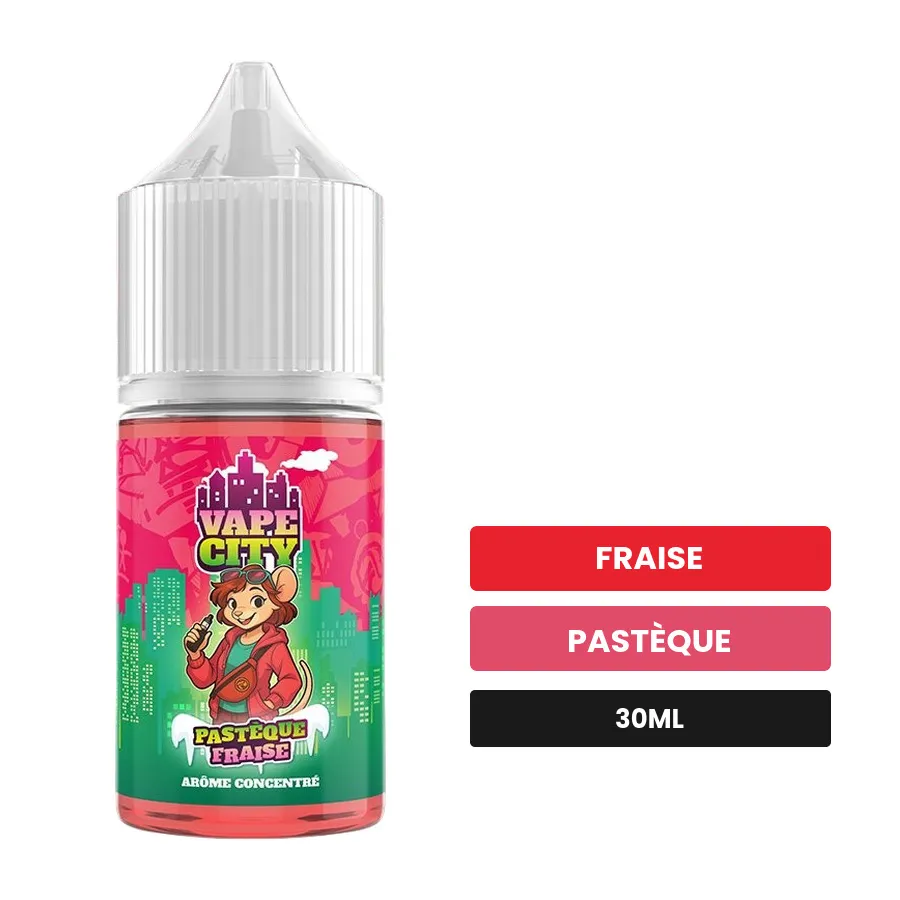 Arome concentre Pastèque fraise de Vape City, 30 ml, saveurs fraise et pastèque.