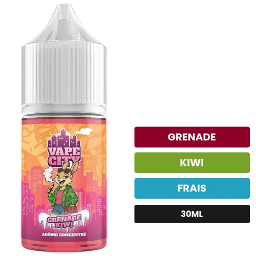 Arome concentre Grenade kiwi de Vape City, 30 ml, saveurs grenade, kiwi et frais.