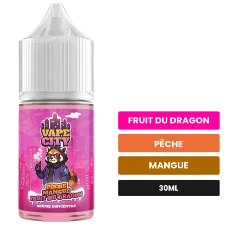 Arome concentre Peche mangue fruit du dragon, 30 ml, saveurs fruit du dragon, pêche et mangue.