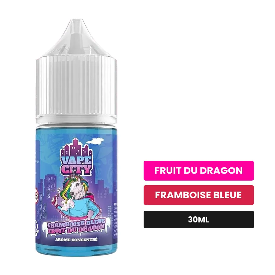 Arome concentre Framboise bleue fruit du dragon de Vape City, 30 ml, saveurs fruit du dragon et framboise bleue.