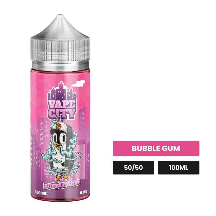 E-liquide Bubble gum de Vape City, 100 ml, saveur bubble gum.