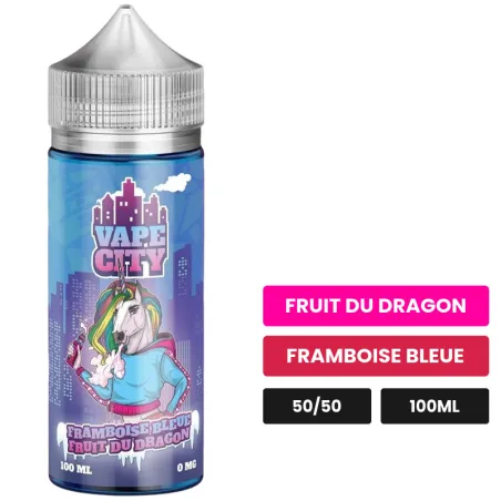 E-liquide Framboise bleue fruit du dragon de Vape City, 100 ml, saveurs fruit du dragon et framboise bleue.