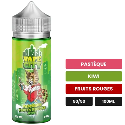 E-liquide Pasteque fruits rouges kiwi de Vape City, 100 ml, saveurs pastèque, kiwi et fruits rouges.