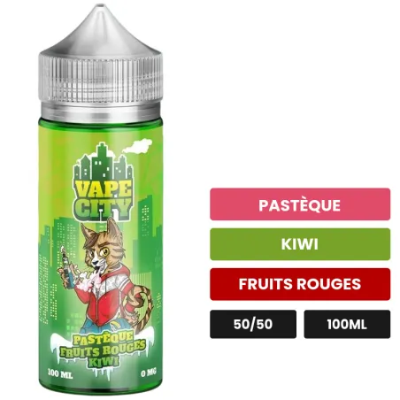 E-liquide Pasteque fruits rouges kiwi de Vape City, 100 ml, saveurs pastèque, kiwi et fruits rouges.